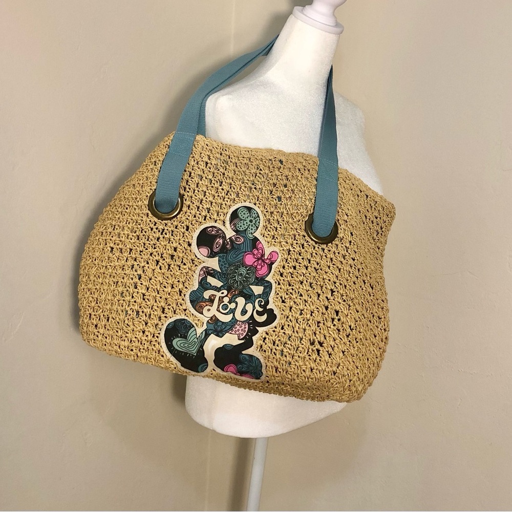 DISNEY Parks Mickey Mouse Retro Straw Bag Vacation Beach Tote Purse LOVE Paisley